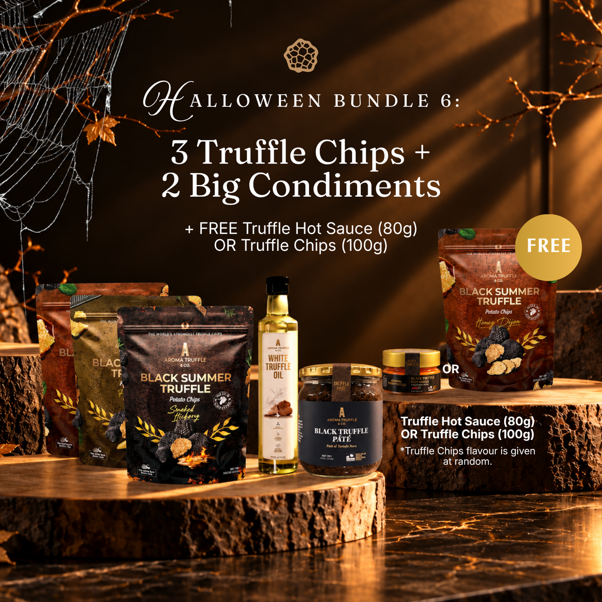 Halloween Bundle 6: 3 Truffle Chips + 2 Big Condiments + Free Truffle Chips