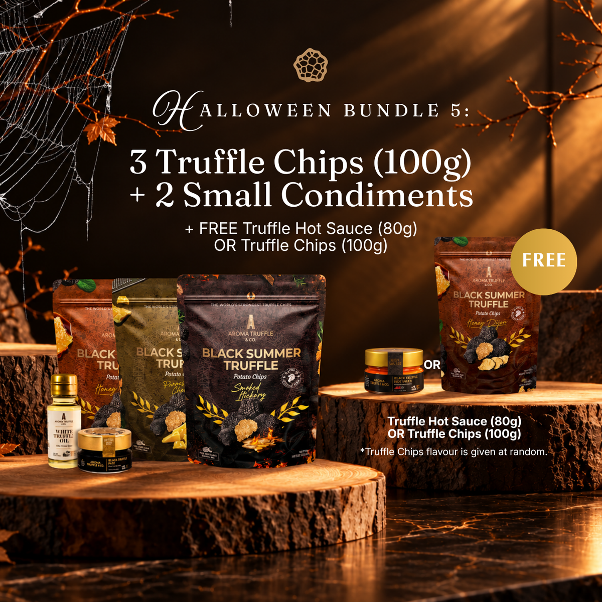Halloween Bundle 5: 3 Truffle Chips + 2 Small Condiments + Free Gift