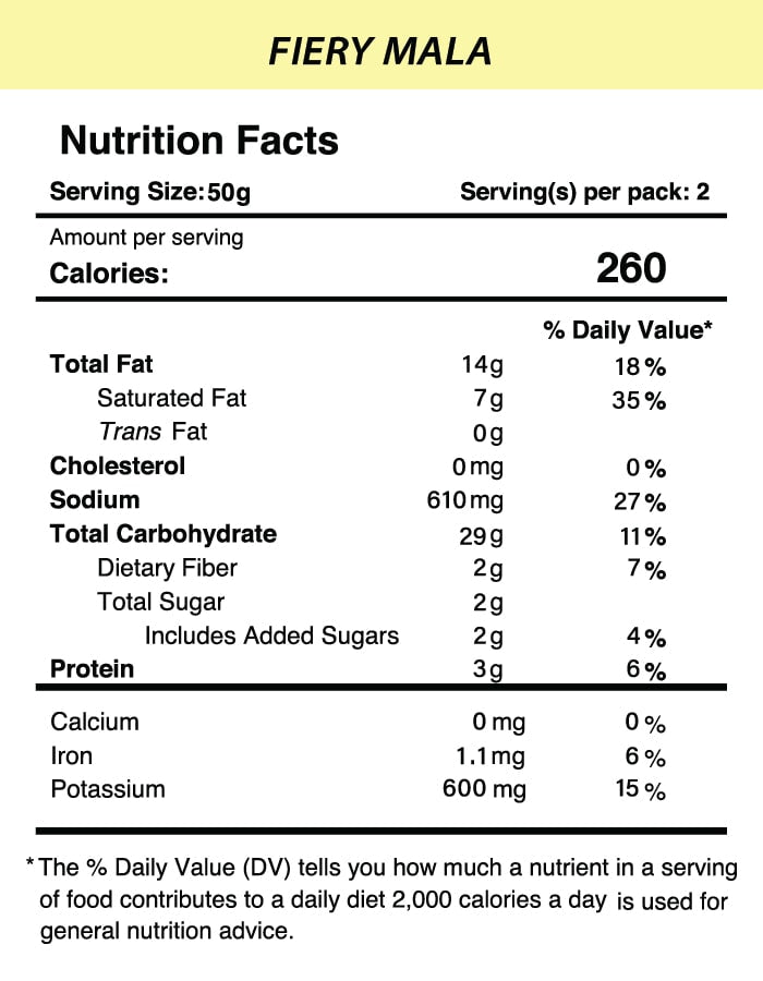 Nutrition Facts of Black Summer Truffle Chips - Fiery Mala (45g)