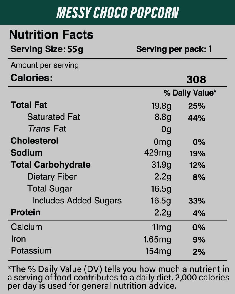 Nutrition Facts of Black Truffle Popcorn - Messy Choco (55g)