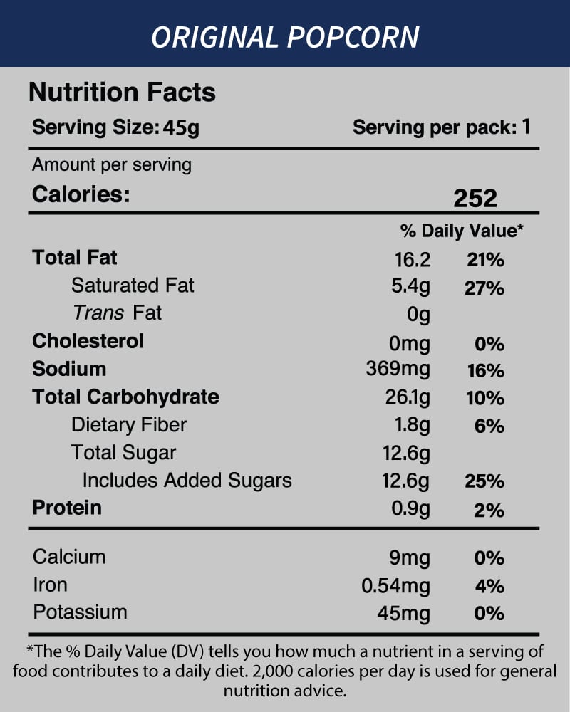 Nutrition Facts of Black Truffle Popcorn -Original (45g)