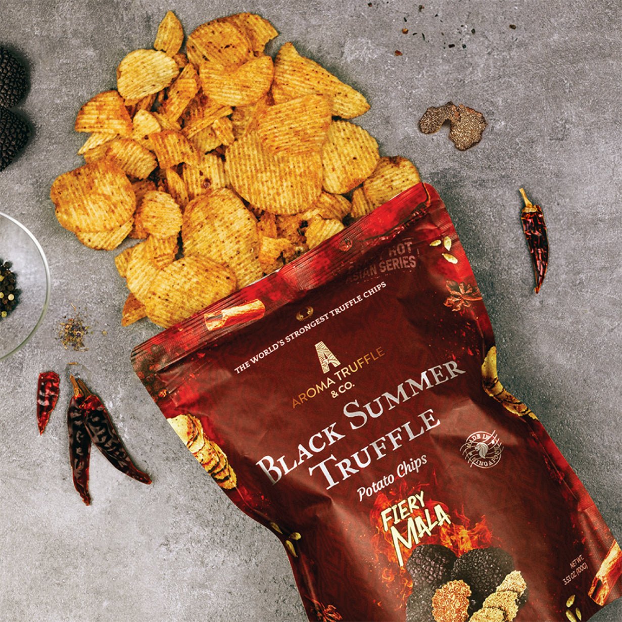 Black Summer Truffle Chips - Fiery Mala (100g) - Aroma Truffle