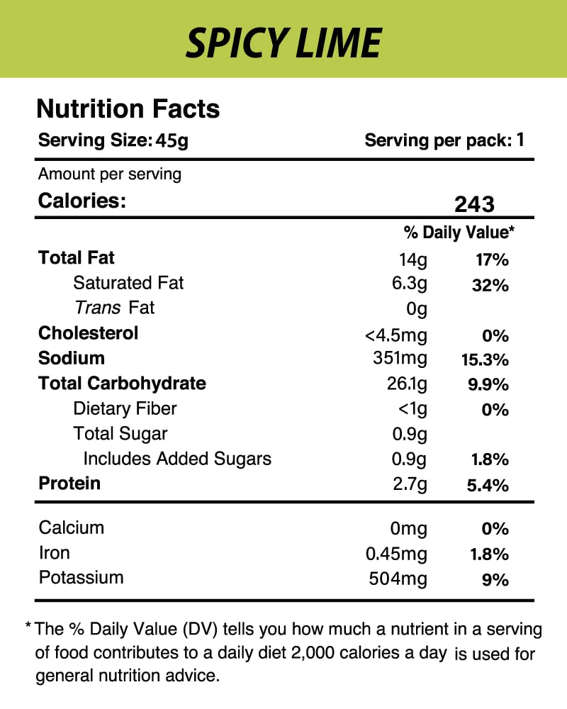 Nutrition Facts of Black Summer Truffle Chips - Spicy Lime (45g)