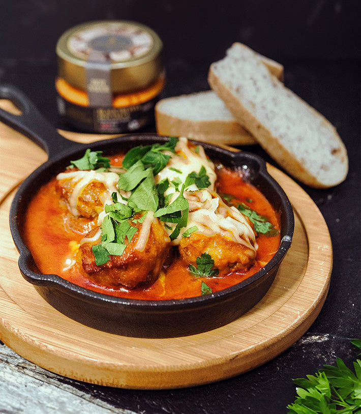 Pan-Seared Beef Balls with Truffle Hot Sauce