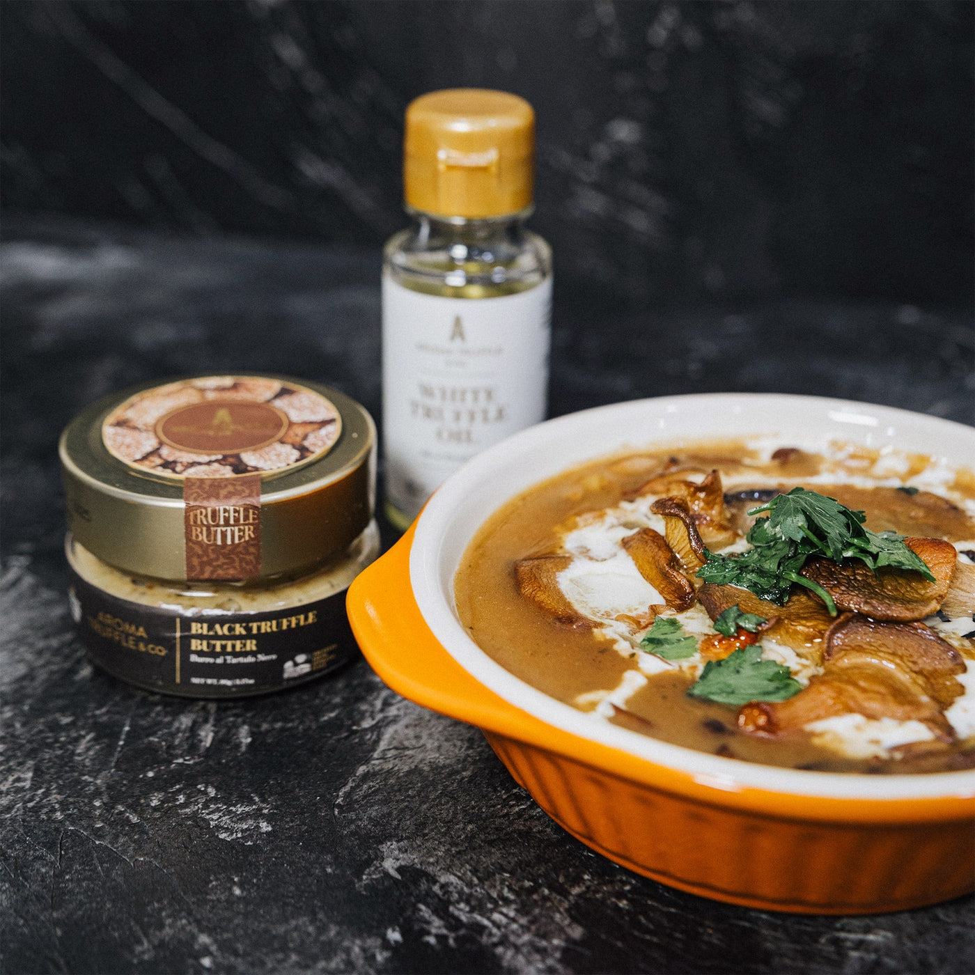 Truffle Cream of Mushroom Soup with Truffle Butter and Truffle Oil - Aroma Truffle