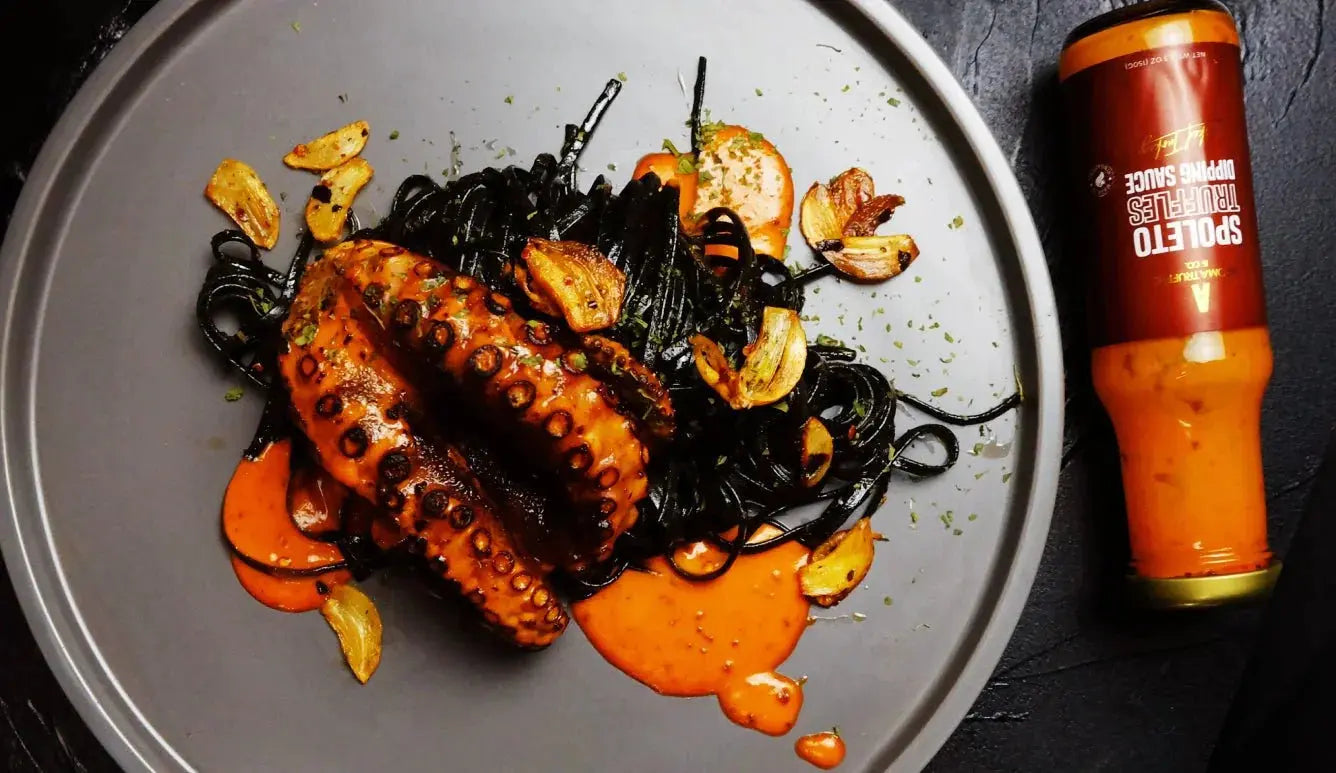 Truffle Squid Ink Aglio Olio with Truffle Dipping Sauce - Aroma Truffle