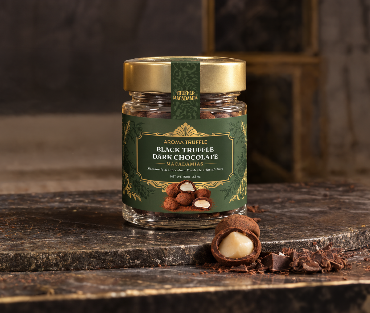 Black Truffle Dark Chocolate Macadamias (100g)