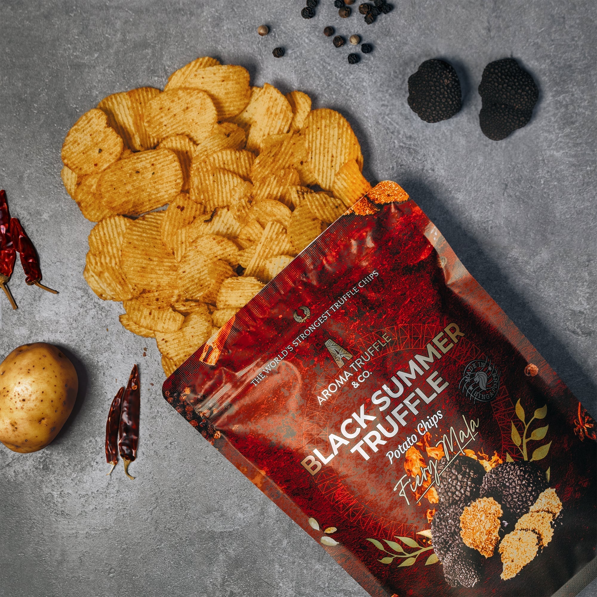 Black Summer Truffle Chips - Fiery Mala (100g) - Aroma Truffle